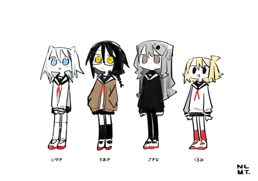 uozumi kurumi, souen chiaki, agoshi sakina, and takada shiyuki (null-meta) drawn by kokaki_mumose