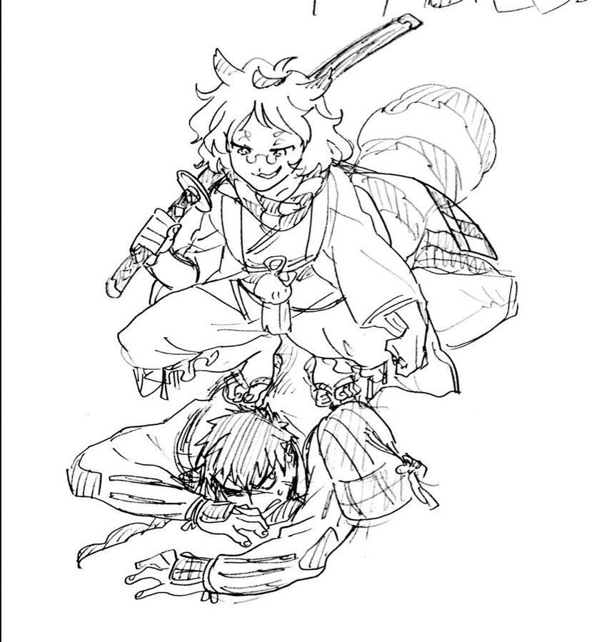 futatsuiwa mamizou and doudanuki masakuni (touhou and 1 more) drawn by oimo_(14sainobba)