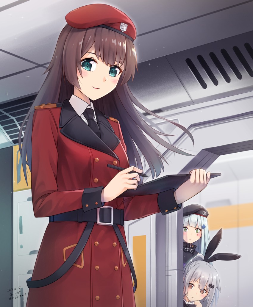 hk416, female commander, and five-seven (girls' frontline) drawn by sarasa_(kanbi)