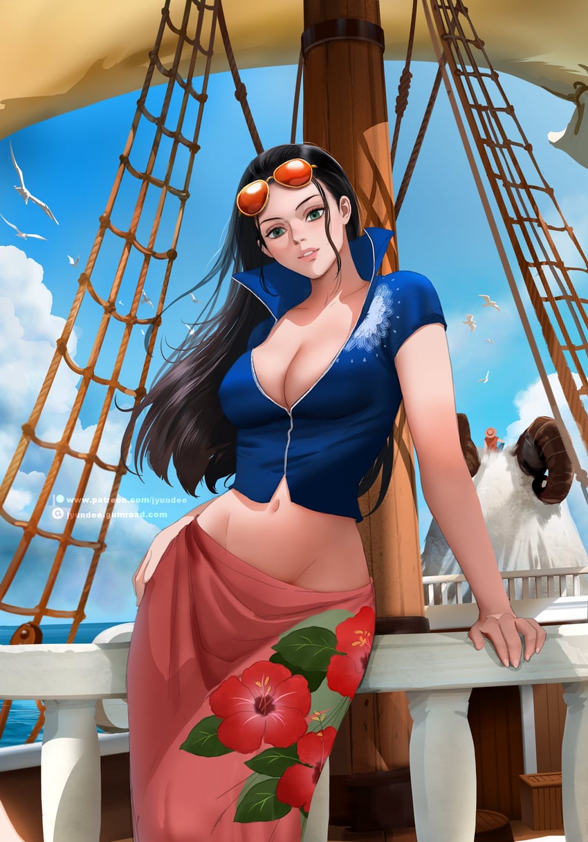 monkey d. luffy and nico robin (one piece) drawn by jyundee