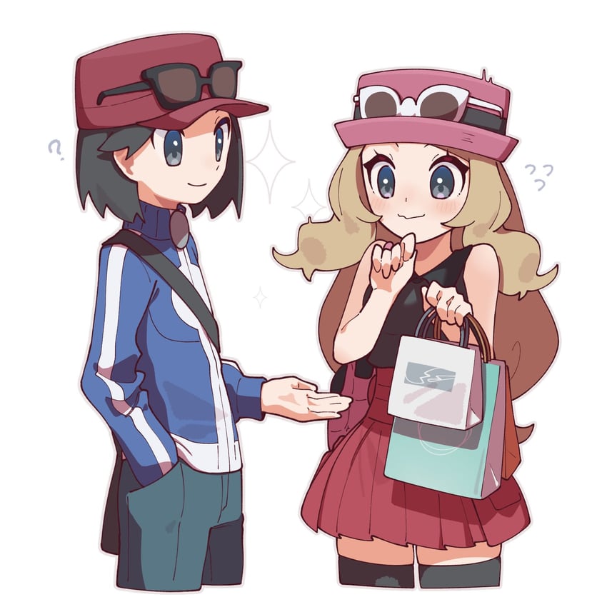 serena and calem (pokemon and 1 more) drawn by omochi_(omotimotittona3)