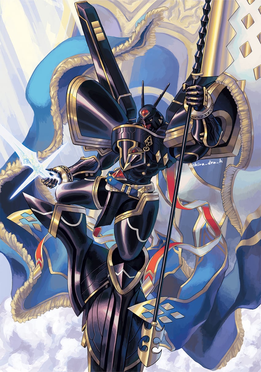 alphamon and alphamon ouryuuken (digimon) drawn by kira_(kira_dra)
