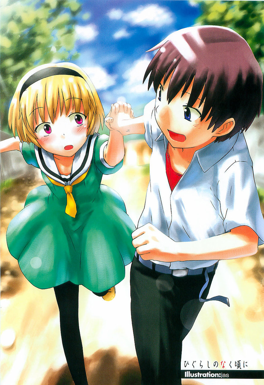 houjou satoko and maebara keiichi (higurashi no naku koro ni) drawn by jas_(littlecrime)