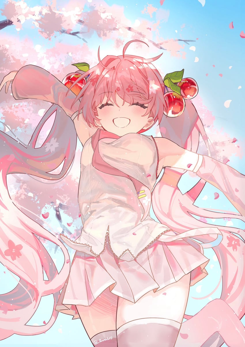 hatsune miku and sakura miku (vocaloid) drawn by luna_(luna610)