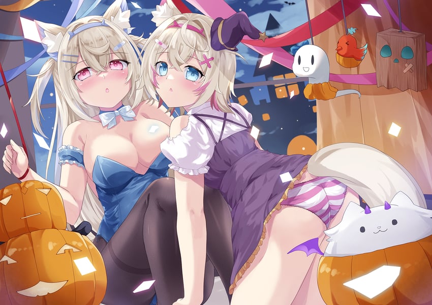 fuwawa abyssgard, mococo abyssgard, and perroccino (hololive and 1 more) drawn by kishimaharuno
