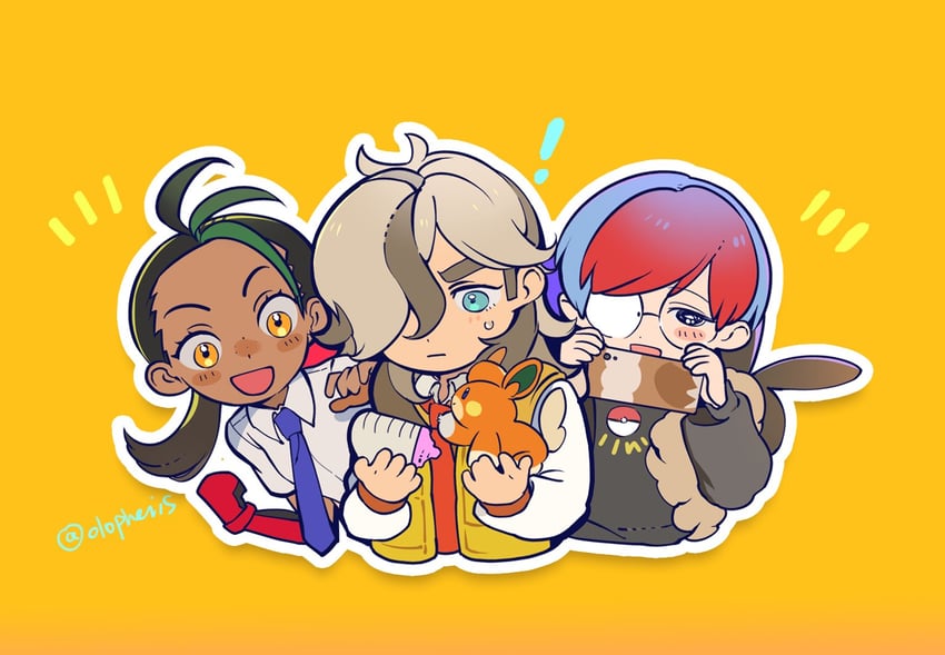 nemona, arven, penny, and pawmi (pokemon and 1 more) drawn by olopheris
