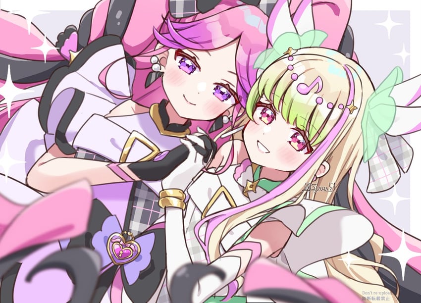 cure zukyuun and cure kiss (precure and 1 more) drawn by hiiragi_syuu