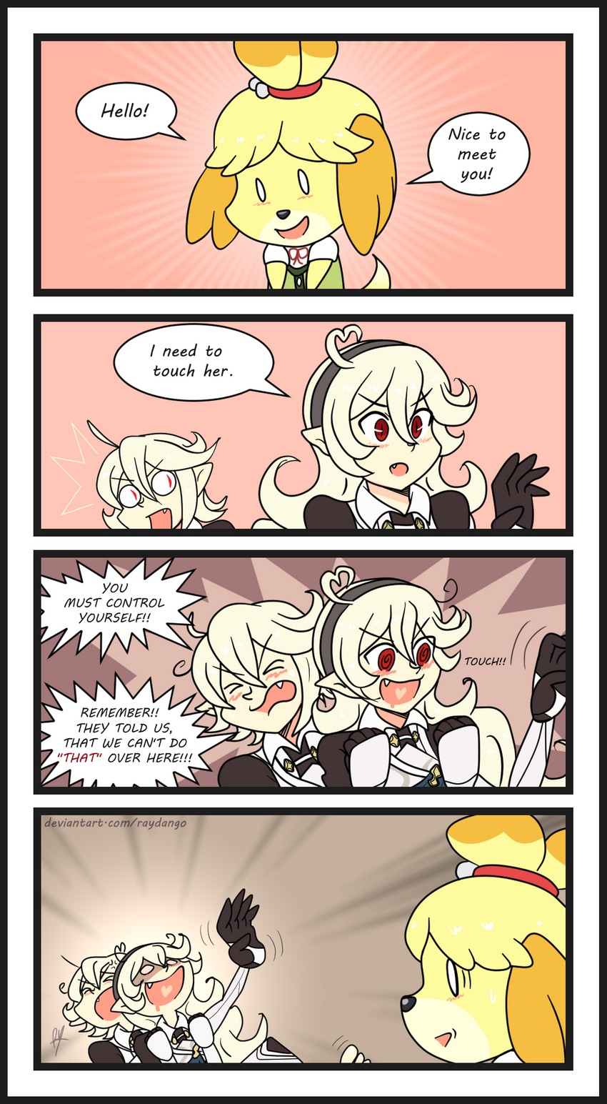 female corrin, isabelle, and male corrin (fire emblem and 3 more) drawn by raydango