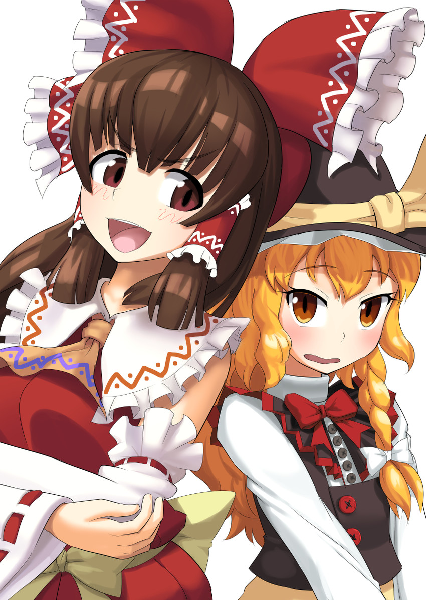 hakurei reimu, kirisame marisa, kanna, and azusa (touhou and 1 more) drawn by majin_(marcia)