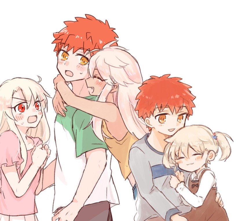 illyasviel von einzbern, emiya shirou, and chloe von einzbern (fate and 1 more) drawn by saihara