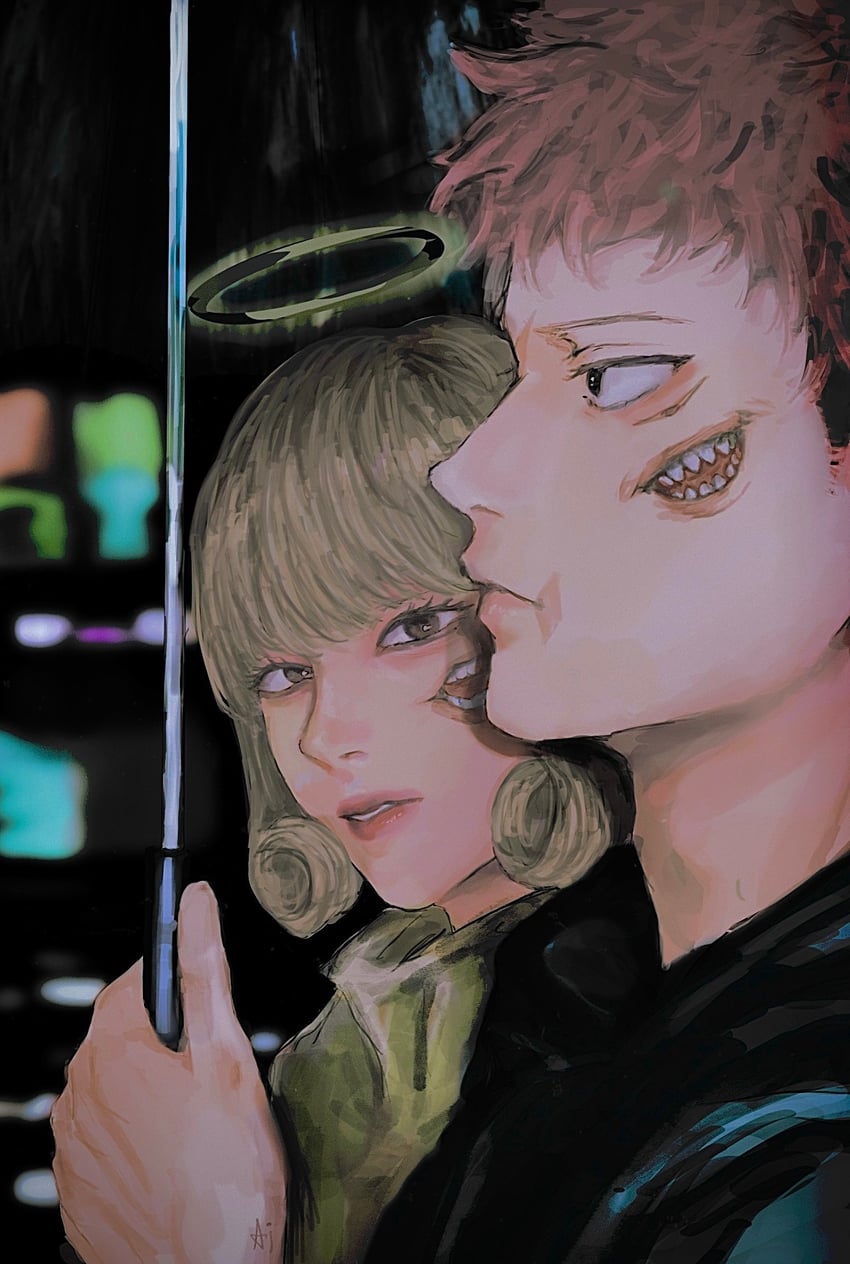 itadori yuuji, ryoumen sukuna, and kurusu hana (jujutsu kaisen) drawn by norbgumo