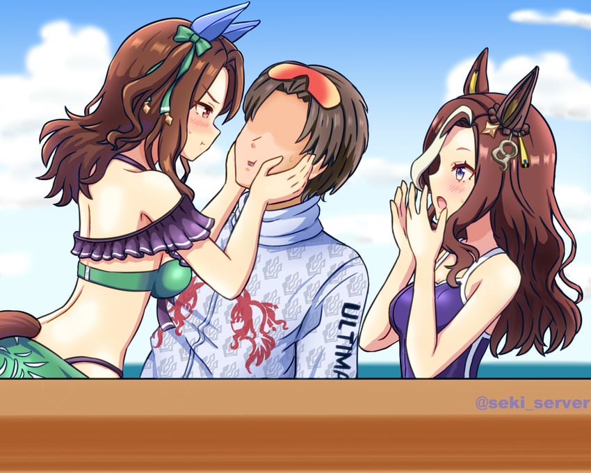 trainer, king halo, daring heart, and fukunaga yuuichi (umamusume and 1 more) drawn by seki_(hyokosho)