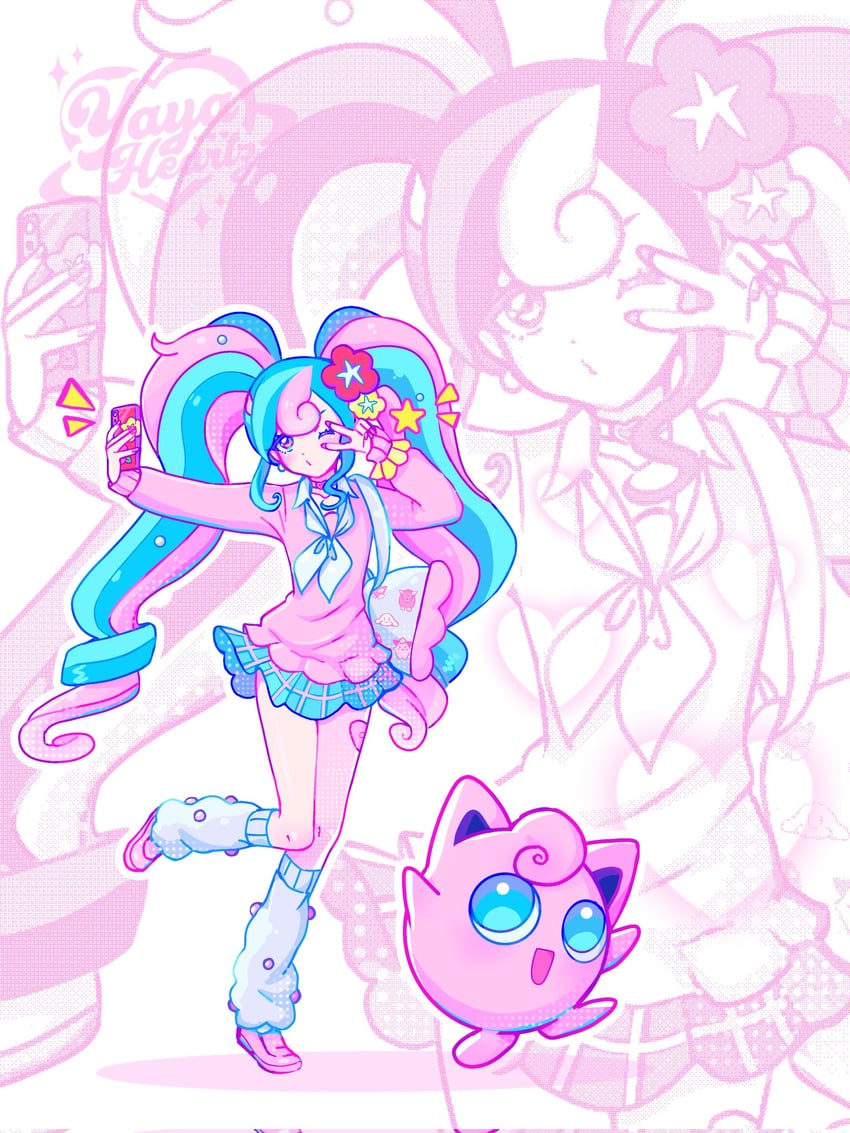 hatsune miku, jigglypuff, and fairy miku (pokemon and 2 more) drawn by yaya_(yayaheartz)