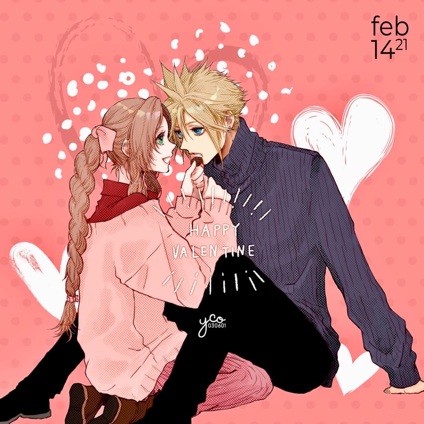 cloud strife and aerith gainsborough (final fantasy and 2 more) drawn by yco_030601