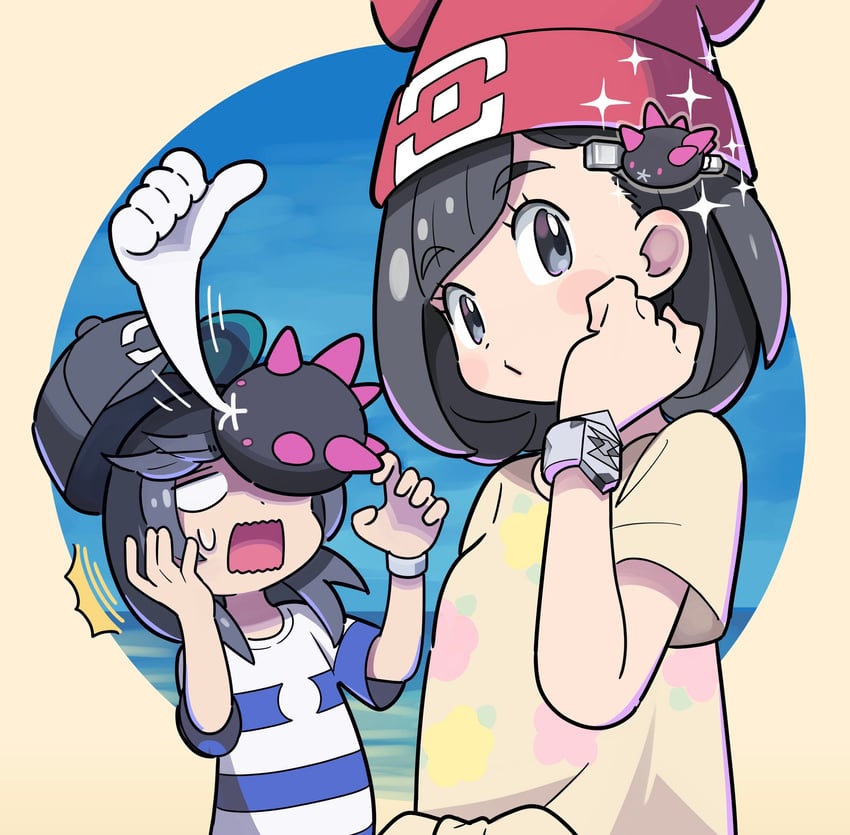 selene, elio, and pyukumuku (pokemon and 1 more) drawn by stchame