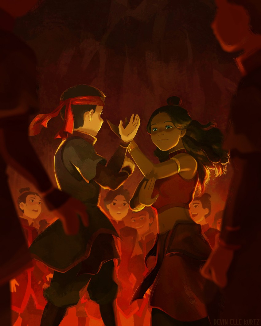 katara and aang (avatar legends and 1 more) drawn by devin_elle_kurtz