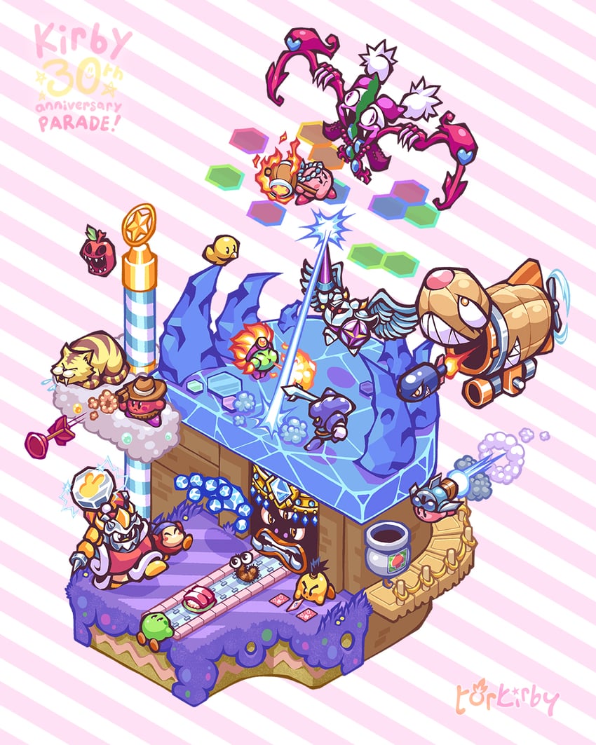 kirby, king dedede, bandana waddle dee, marx, galacta knight, and 11 more (kirby and 1 more) drawn by torkirby
