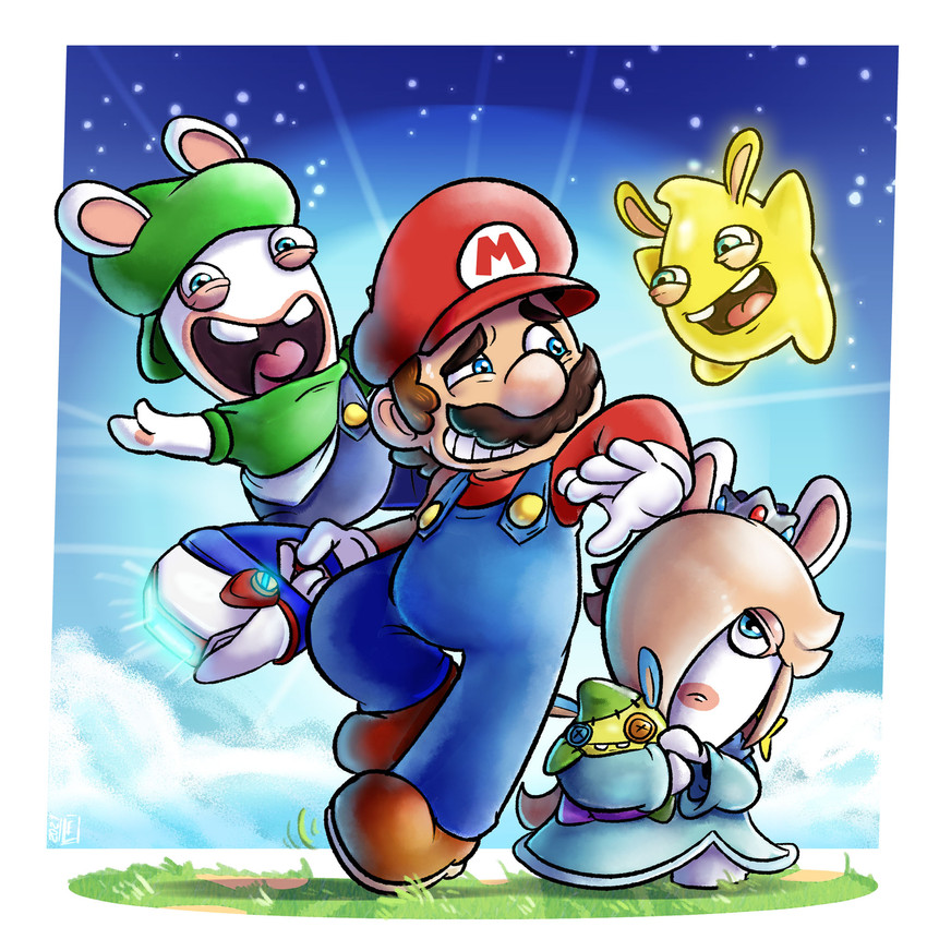 mario, rabbid, rabbid luma, rabbid rosalina, and rabbid luigi (mario and 2 more) drawn by eggmanfan91