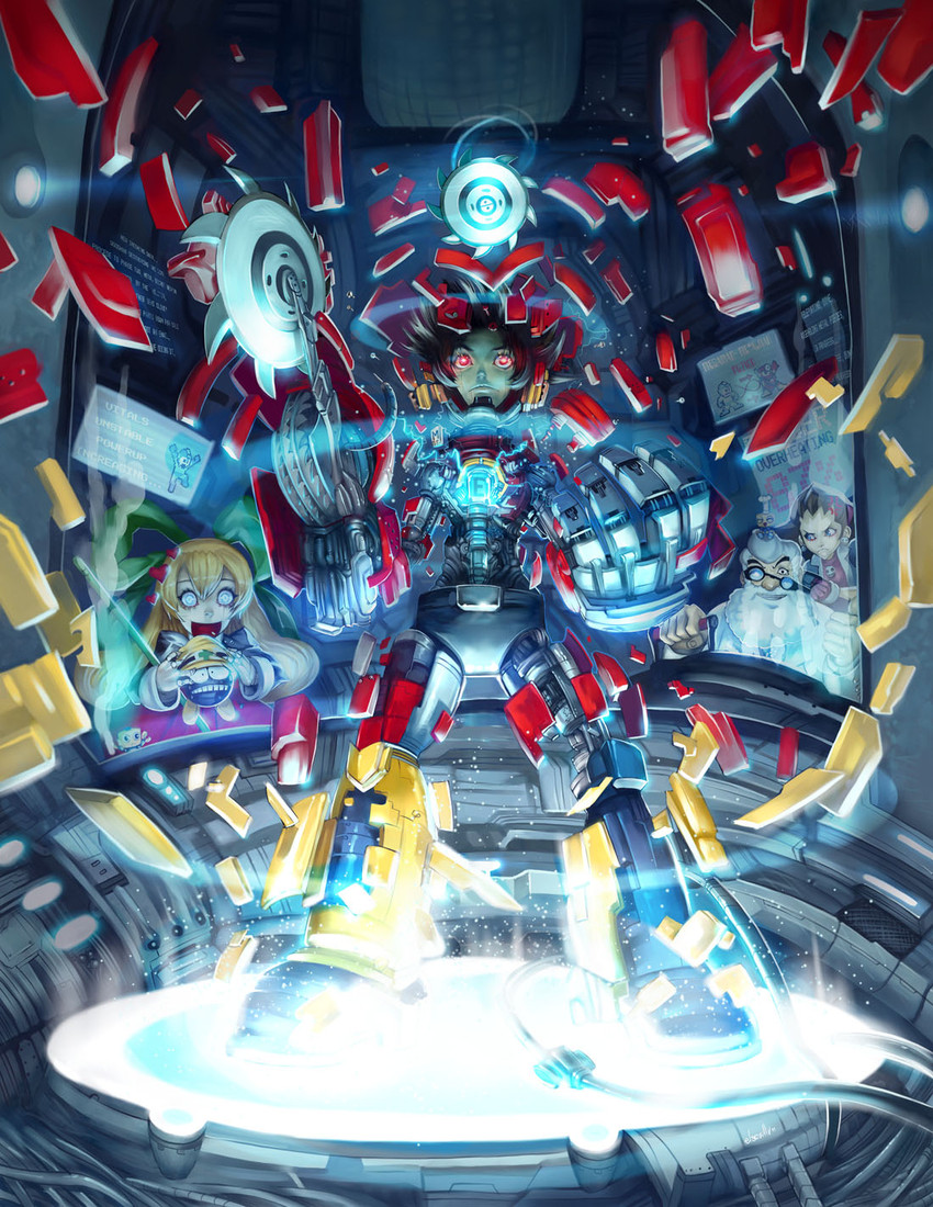 roll, tron bonne, servbot, met, dr. light, and 1 more (mega man and 2 more) drawn by elsevilla