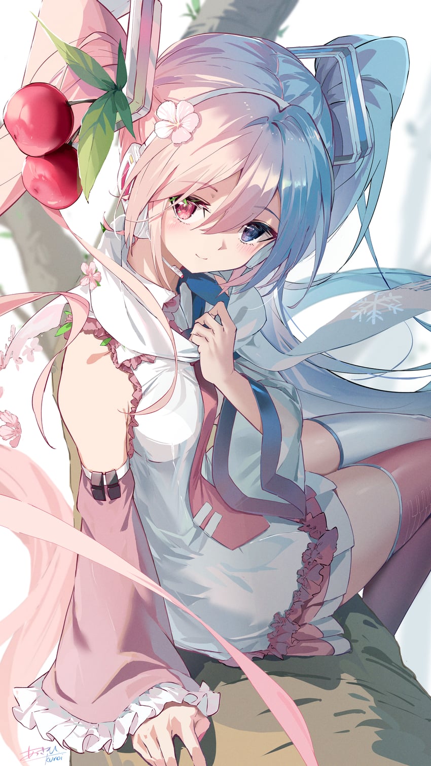 hatsune miku, yuki miku, and sakura miku (vocaloid) drawn by asahi_kuroi