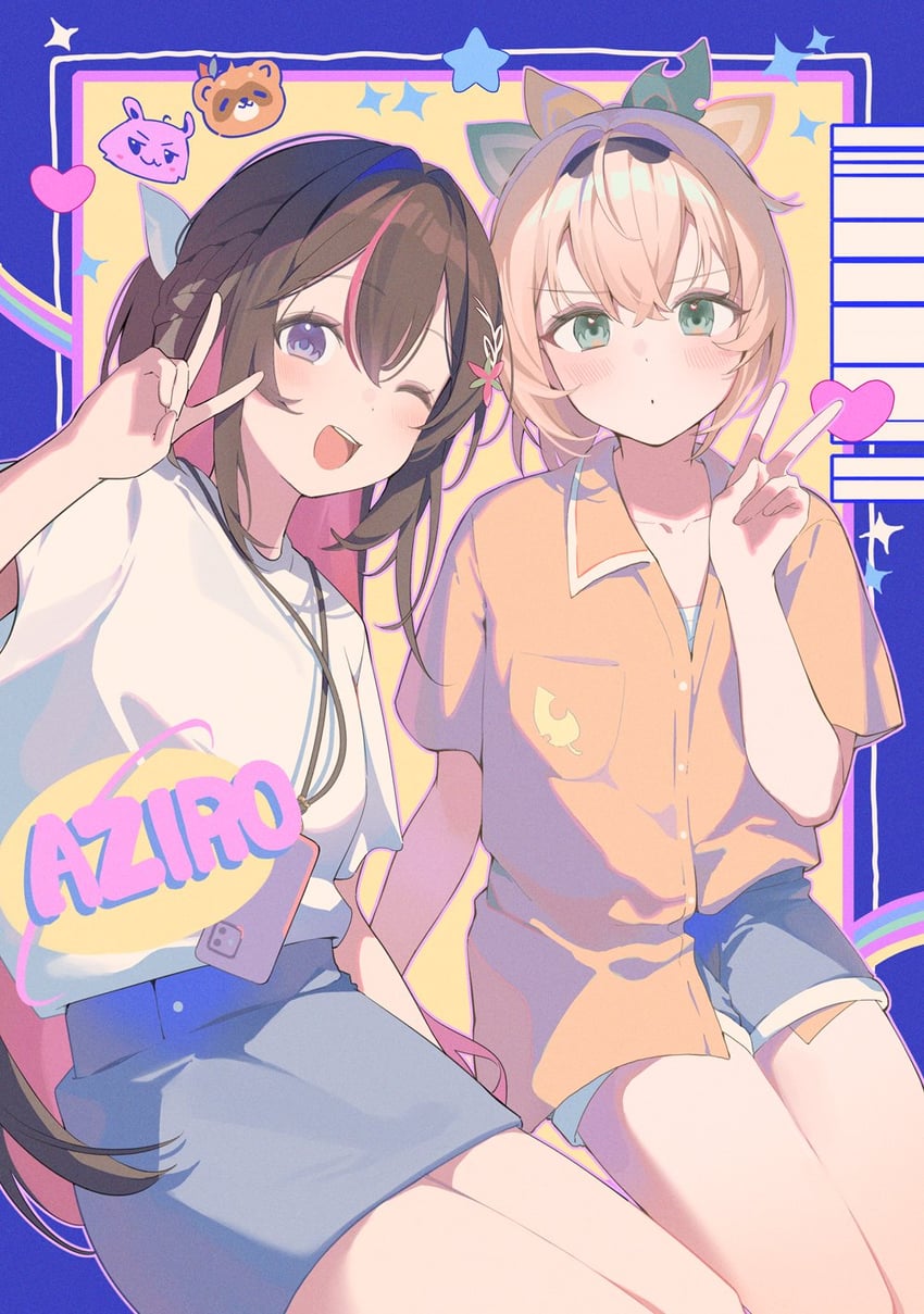 kazama iroha, azki, pokobee, and pioneer (hololive) drawn by hana_mori