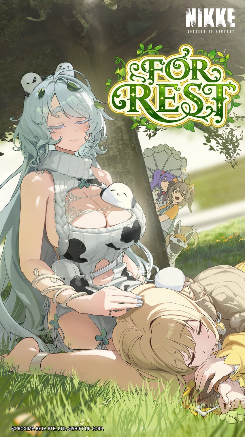trina, zwei, flora, liter, and biscuit (goddess of victory: nikke) drawn by bypos
