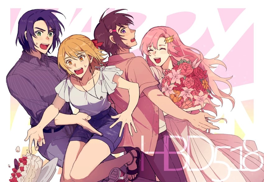 cagalli yula athha, athrun zala, lacus clyne, and kira yamato (gundam and 2 more) drawn by kkomcce