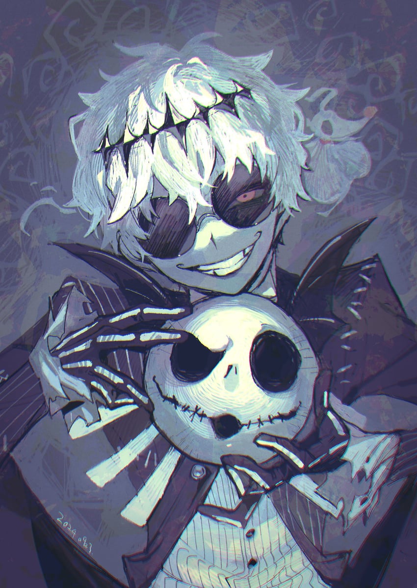 skully j. graves, jack skellington, and zero (twisted wonderland and 1 more) drawn by kitaya