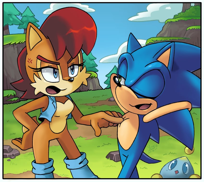 sonic the hedgehog, neutral chao, and sally acorn (sonic and 1 more) drawn by angiethecat