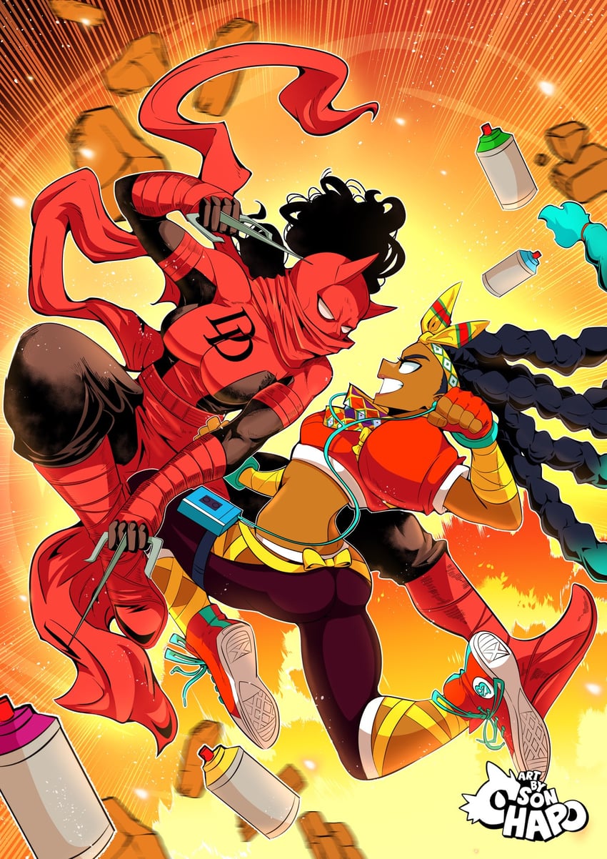 kimberly jackson, daredevil, and elektra natchios (street fighter and 2 more) drawn by sonchapo