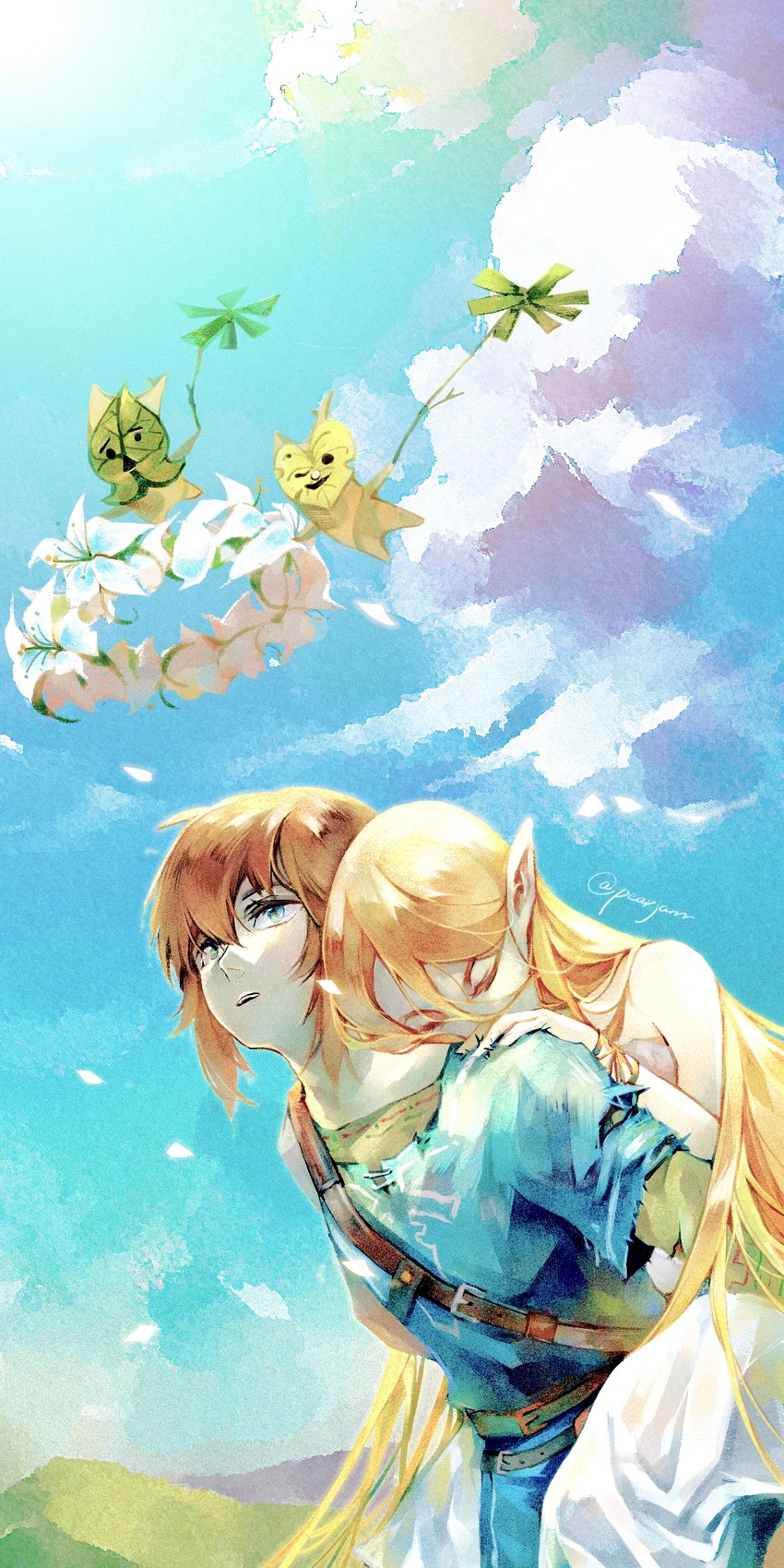 link and princess zelda (the legend of zelda and 1 more) drawn by pearjarrr