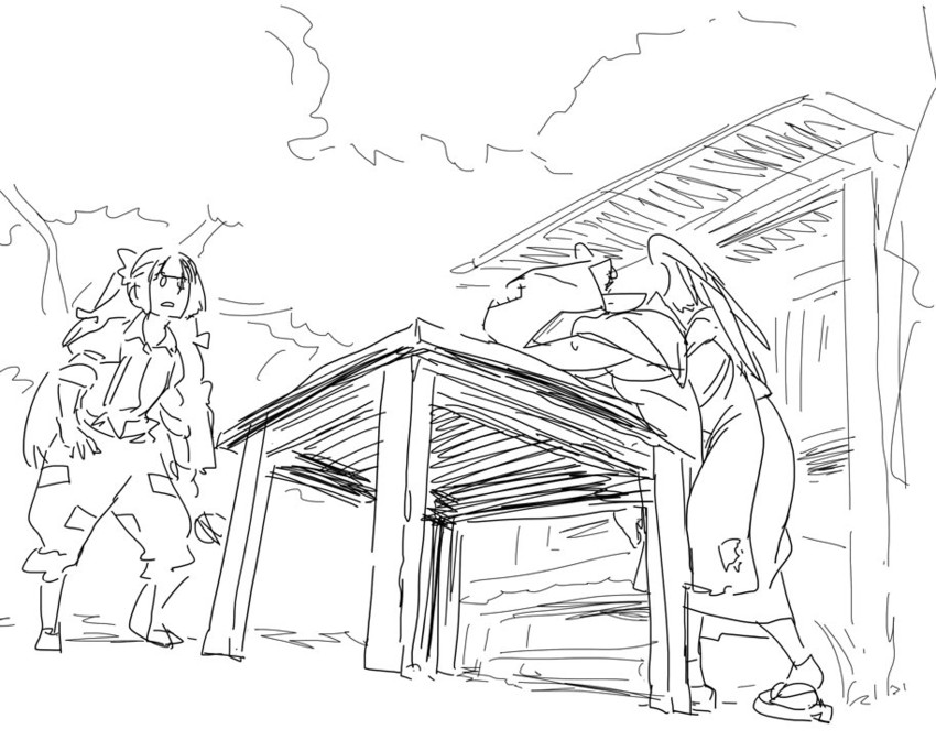fujiwara no mokou, mystia lorelei, and okamisty (touhou) drawn by mitsumoto_jouji
