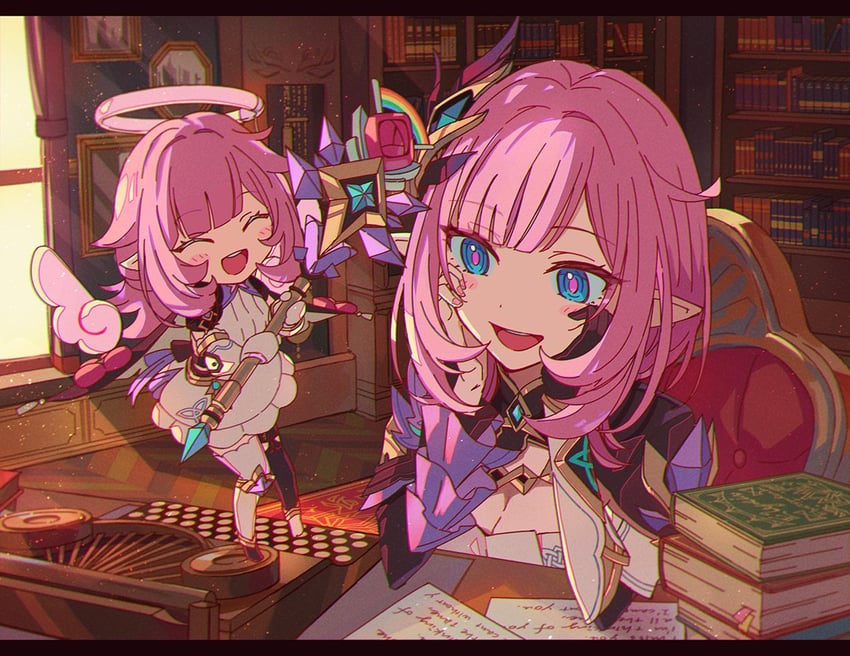 elysia and elf elysia (honkai and 1 more) drawn by papipiko