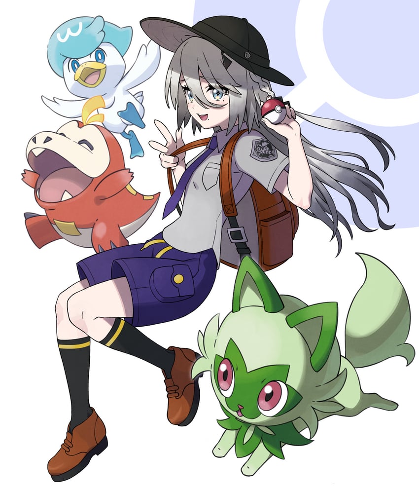 sprigatito, fuecoco, quaxly, and sophia valentine (pokemon and 2 more) drawn by ginopi