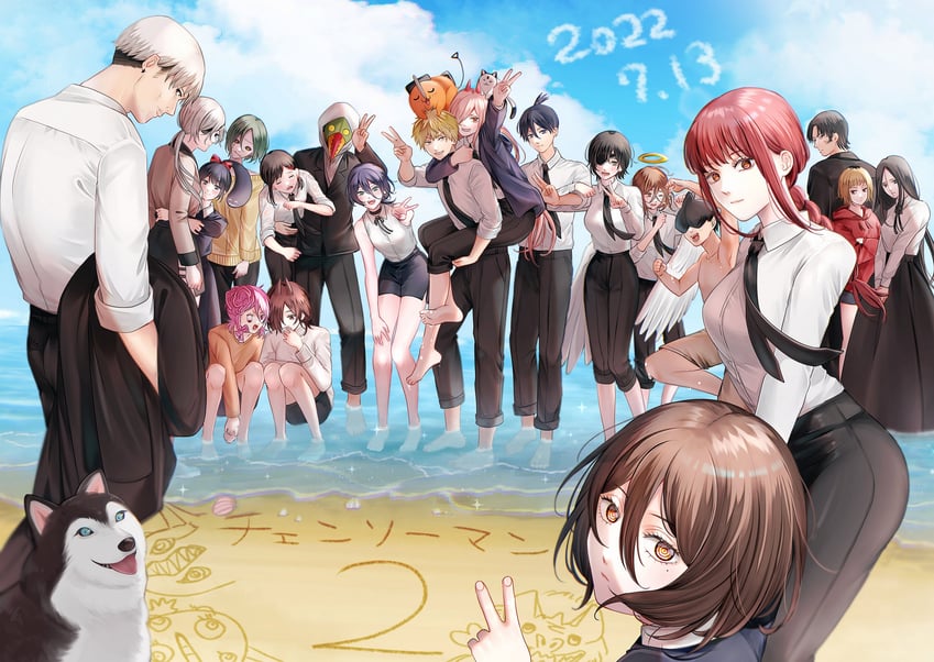 makima, power, denji, reze, higashiyama kobeni, and 20 more (chainsaw man) drawn by kotochi_re