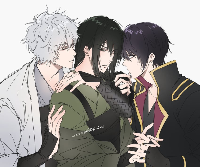 sakata gintoki, takasugi shinsuke, and katsura kotarou (gintama) drawn by 00sa44