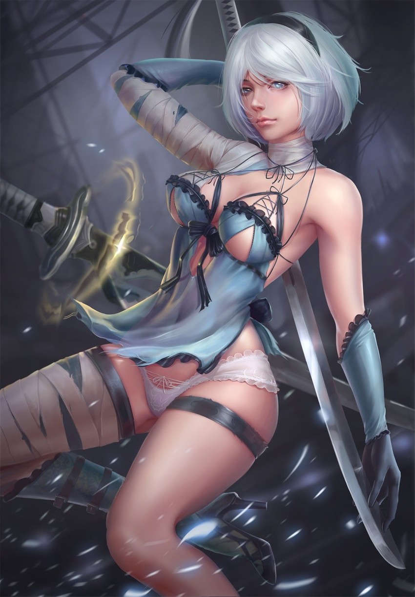 2b and kaine (nier:automata and 1 more) drawn by peng_wang