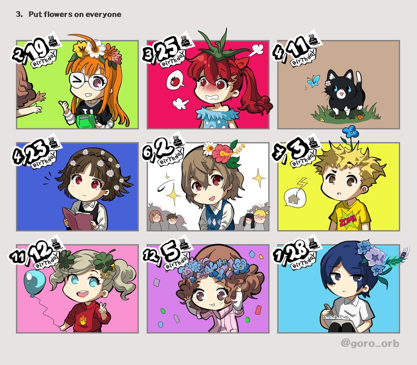 takamaki anne, sakura futaba, niijima makoto, okumura haru, yoshizawa kasumi, and 4 more (persona and 2 more) drawn by goro_orb