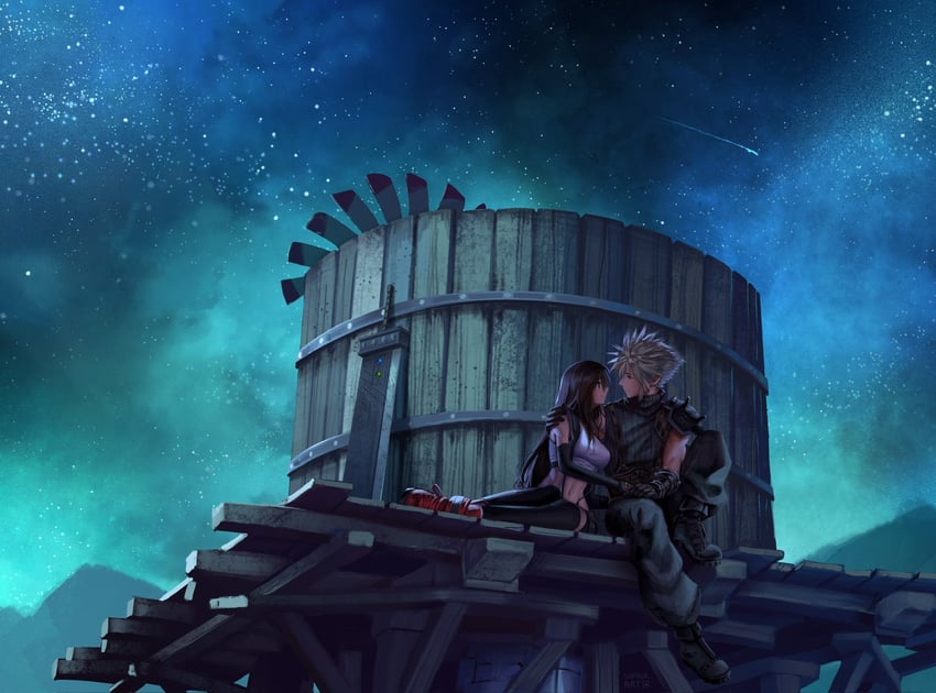 tifa lockhart and cloud strife (final fantasy and 3 more) drawn by safaia