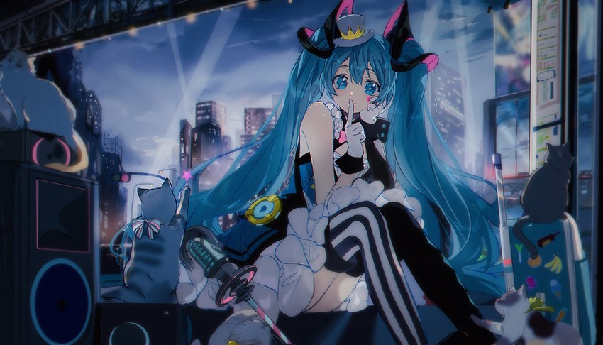 hatsune miku and magical mirai miku (vocaloid and 1 more) drawn by hitokoto