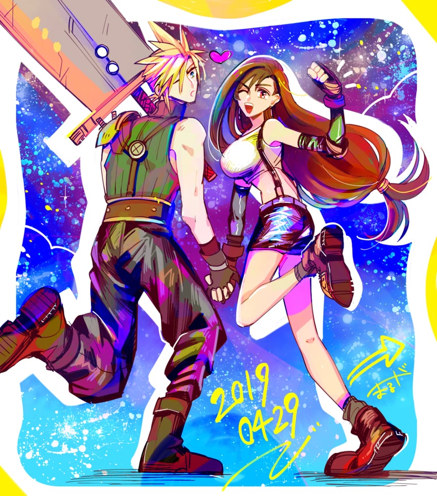 tifa lockhart and cloud strife (final fantasy and 1 more) drawn by maruga