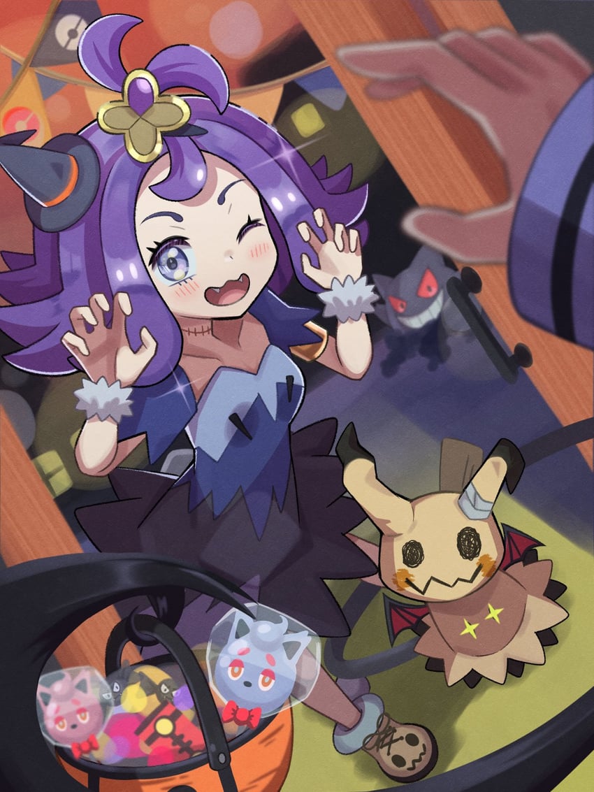 gengar, mimikyu, acerola, allister, and zorua (pokemon and 2 more) drawn by inana_umi