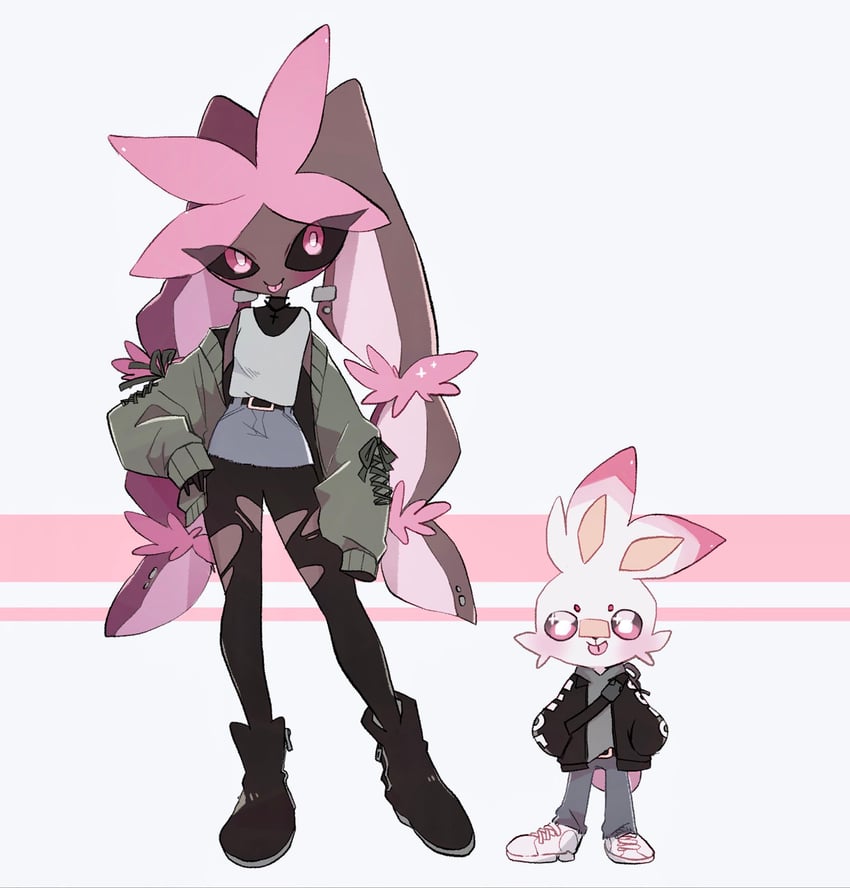 lopunny, scorbunny, and mega lopunny (pokemon) drawn by masayo_(skip)