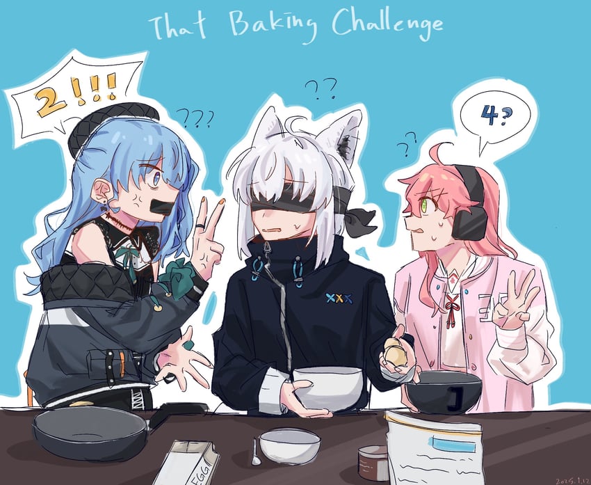shirakami fubuki, hoshimachi suisei, and sakura miko (hololive) drawn by hanbaagaakunkan