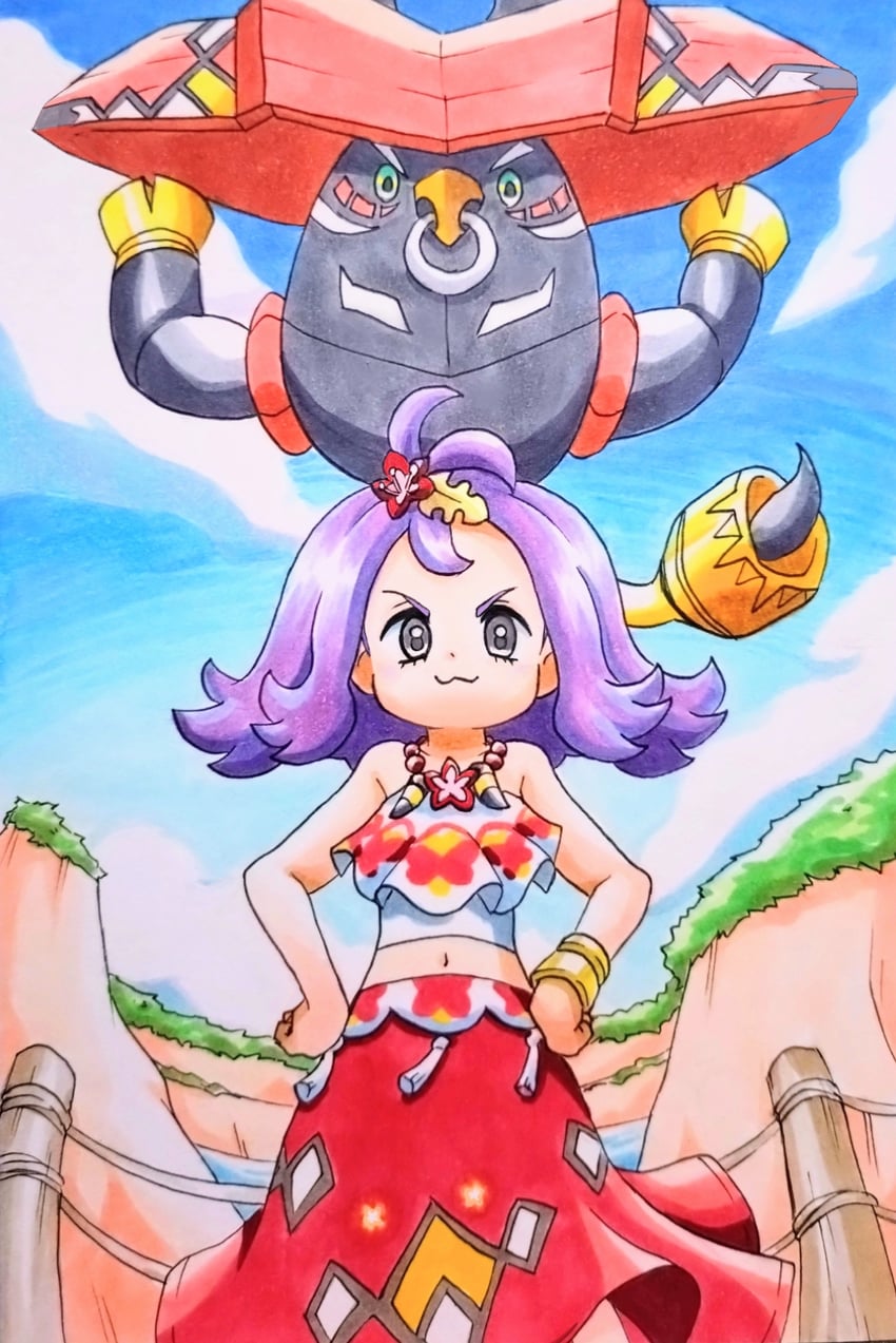 acerola and tapu bulu (pokemon and 1 more) drawn by speedy_(pkh)