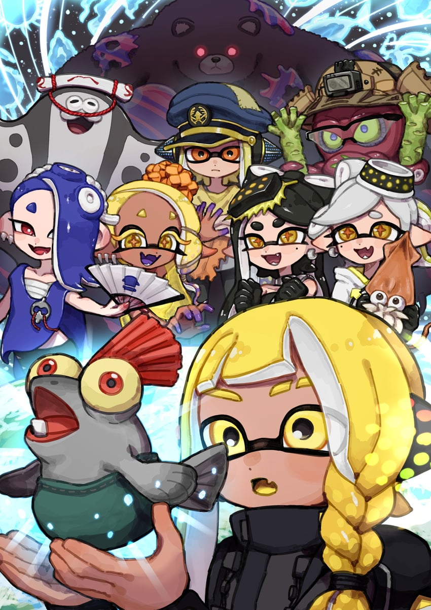 agent 3, shiver, smallfry, frye, big man, and 6 more (splatoon and 1 more) drawn by bluerosamarinus
