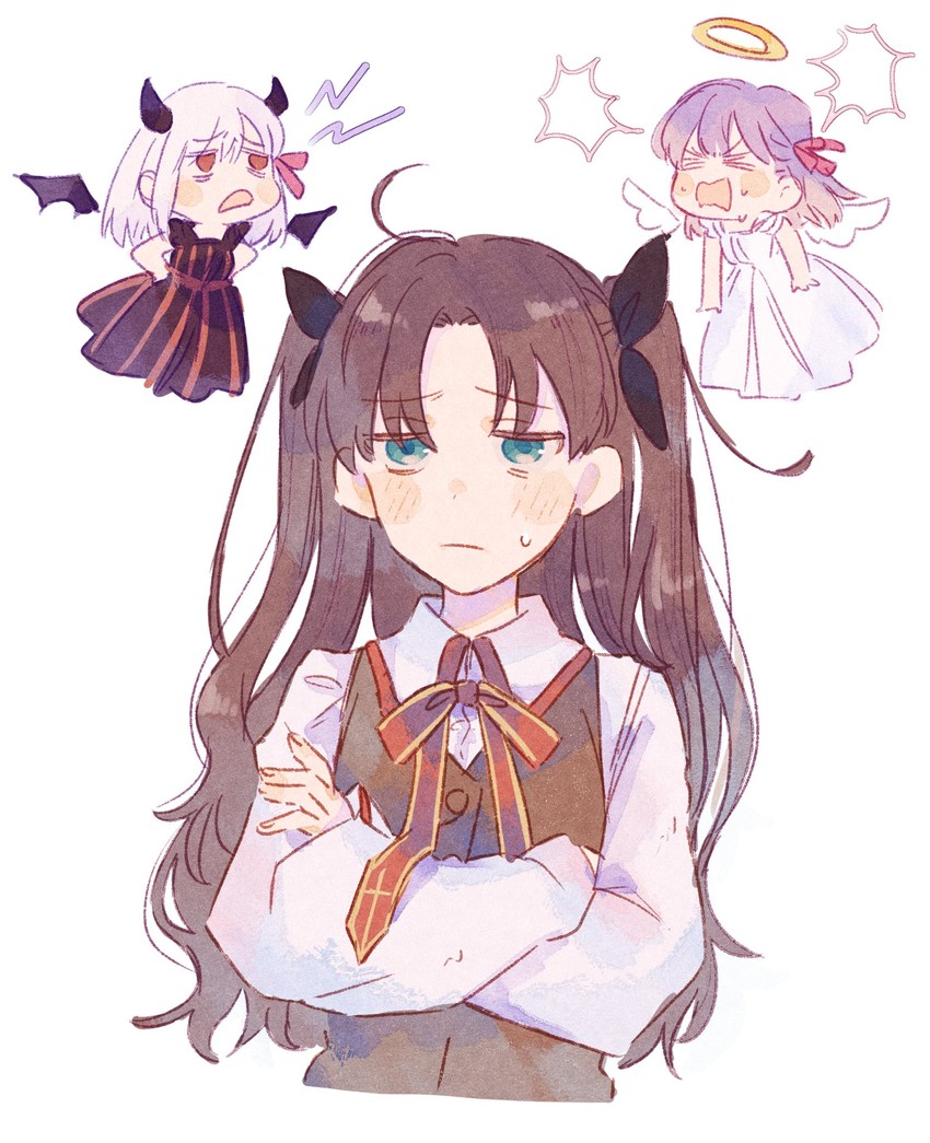 tohsaka rin, matou sakura, and dark sakura (fate and 1 more) drawn by machi_(uqyjee)