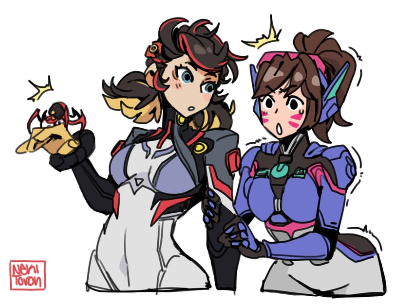 d.va and peni parker (marvel and 3 more) drawn by nekitoron