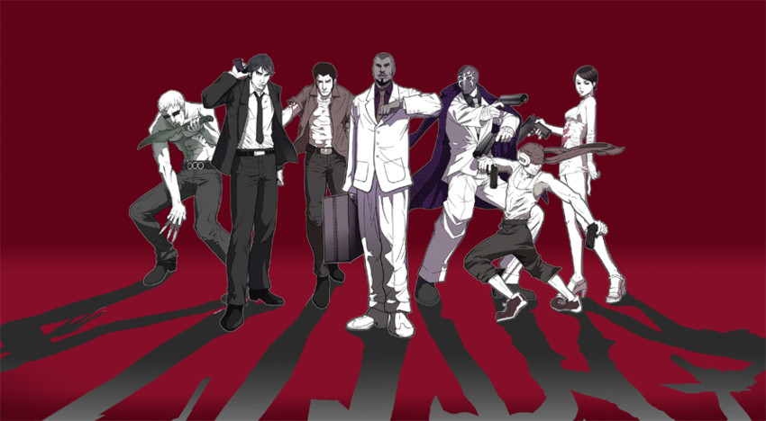 dan smith, kaede smith, mask de smith, con smith, garcian smith, and 2 more (killer7) drawn by komaq