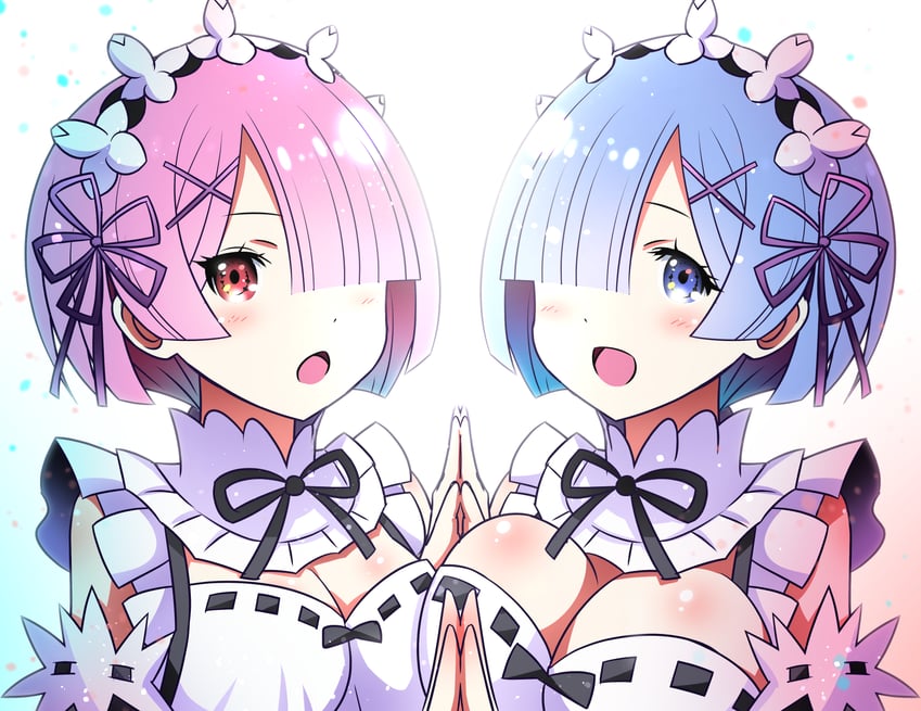 rem and ram (re:zero kara hajimeru isekai seikatsu) drawn by ai_wa_muteki